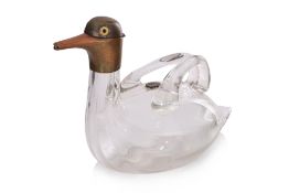 A NOVELTY LATE VICTORIAN GLASS DUCK FORM JUG / EWER