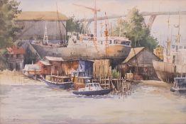 TAN LEONG KHENG (SINGAPORE, B.1938) - BOAT YARD SCENE