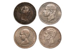 SPAIN - 19TH CENTURY, ASSORTED SILVER COINS (4)