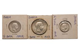 SOMALIA (ITALIAN SOMALILAND) VICTOR EMMANUEL III 1/4; 1/4; 1 RUPIA 1910 R (3)