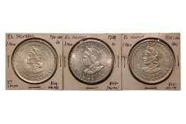 EL SALVADOR, REPUBLIC 1 PESO 1908; 1909 C.A.M. (3)
