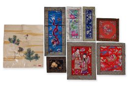 A GROUP OF 8 EMBROIDERED SILK PANELS