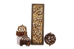A GROUP OF FOUR GILT AND LACQUERED CARVINGS
