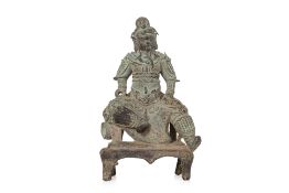 A SEATED BRONZE FIGURE OF GUANDI