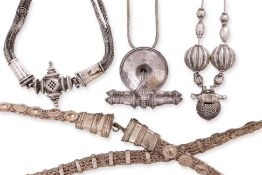 TWO INDIAN SILVER BELTS AND TWO NECKLACES