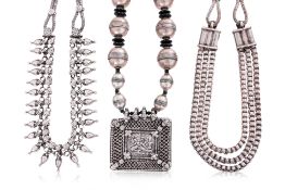 THREE INDIAN SILVER NECKLACES