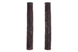 A LARGE PAIR OF BAMBOO CARVINGS