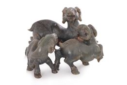 A LARGE JADE CARVING OF THREE RAMS