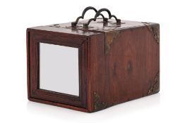 A SMALL MIRROR FRONTED HARDWOOD VANITY BOX