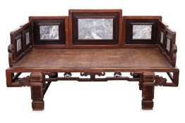 A MARBLE INSET ELM AND HARDWOOD DAY BED