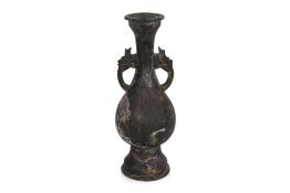 A BRONZE DRAGON-HANDLED HU-FORM VASE