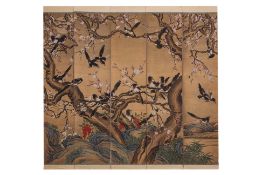 A PART-SET OF FIVE SCROLL PAINTINGS - PLUM BLOSSOM AND BIRDS