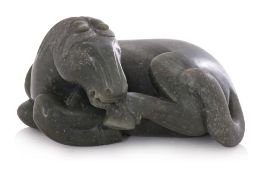 A JADE MODEL OF A RECUMBENT HORSE