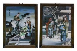 TWO REVERSE GLASS PAINTINGS