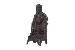 A SEATED BRONZE FIGURE OF GUANDI WITH INSCRIPTION