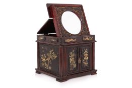 A CARVED AND PAINTED LACQUER VANITY BOX