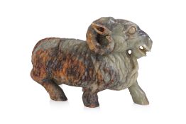 A LARGE JADE CARVING OF RAM