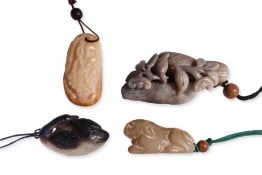 A GROUP OF FOUR JADE CARVINGS (2)