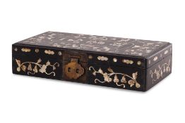 A MOTHER OF PEARL INLAID TABLE BOX
