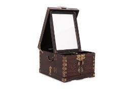 A BRASS MOUNTED HARDWOOD VANITY BOX