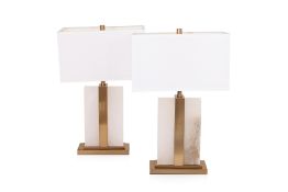 A PAIR OF AGATE BEDSIDE TABLE LAMPS