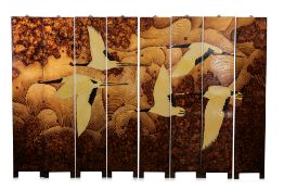 A JAPANESE EIGHT-PANEL LACQUERED SCREEN