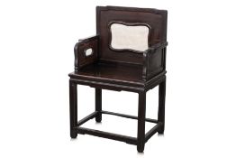 A MARBLE INSET BLACKWOOD ARMCHAIR