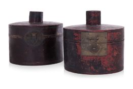 TWO LEATHER HAT BOXES