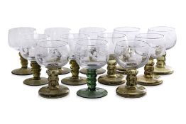 A GROUP OF TWELVE GERMAN WINE GLASSES