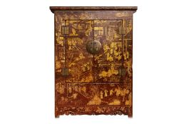 A CHINESE GILT DECORATED LACQUER CABINET