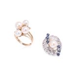 AN AKOYA CULTURED PEARL RING AND A CLASP