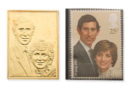 UK, ELIZABETH II CHARLES AND DIANA 1981 GOLD PORTRAIT STAMP