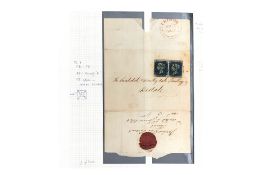 UK, COVER, 2p BLUE PAIR, 1841, RAY FLAWS, THIRSK