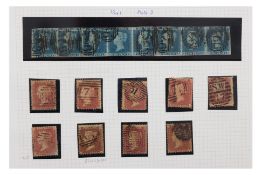 UK, 1841 2d BLUE, PL.3, STRIP OF 8, AND VARIOUS 1d PENNY RED ISSUES