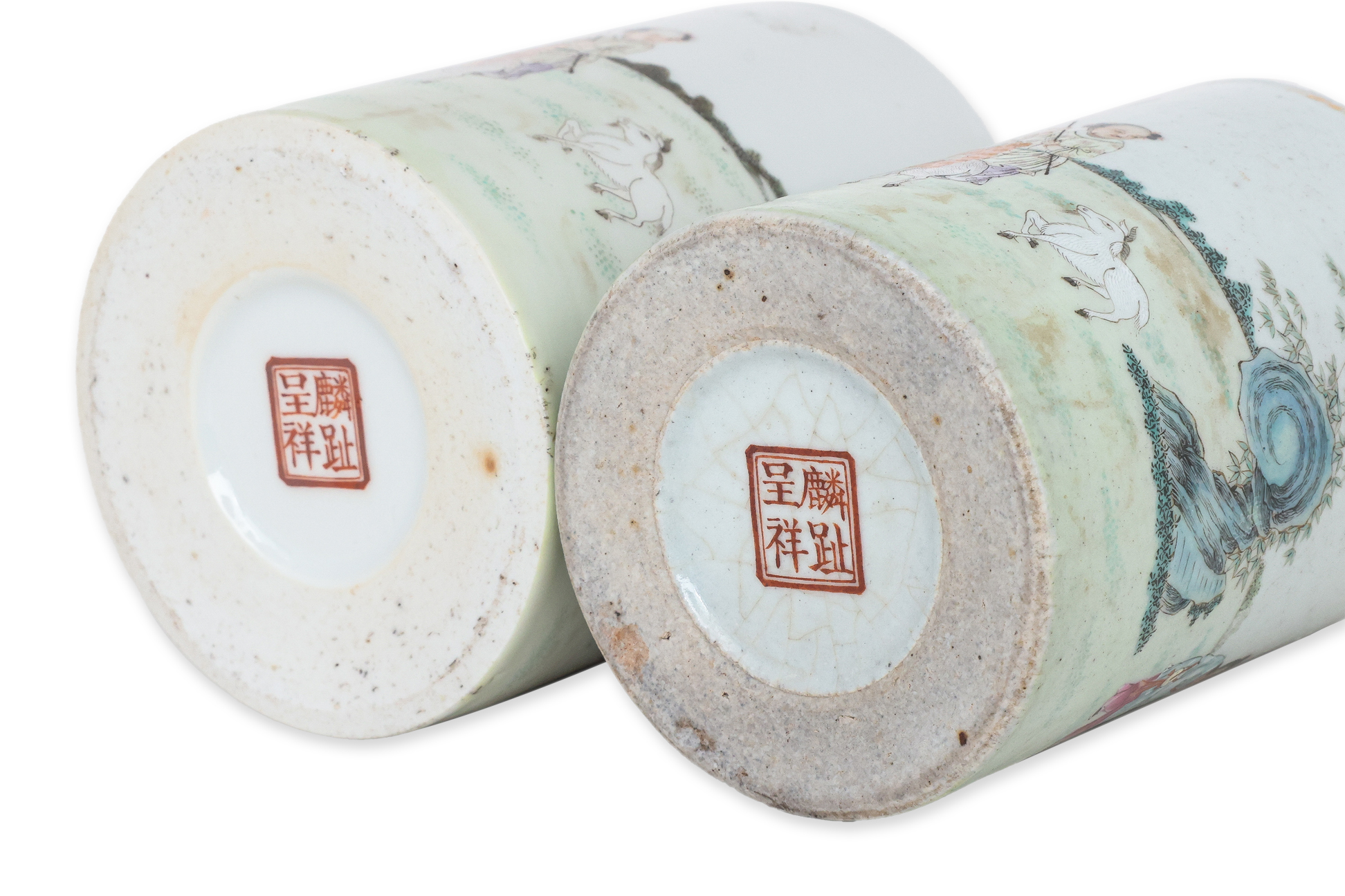 TWO FAMILLE ROSE PORCELAIN BRUSH POTS - Image 5 of 5