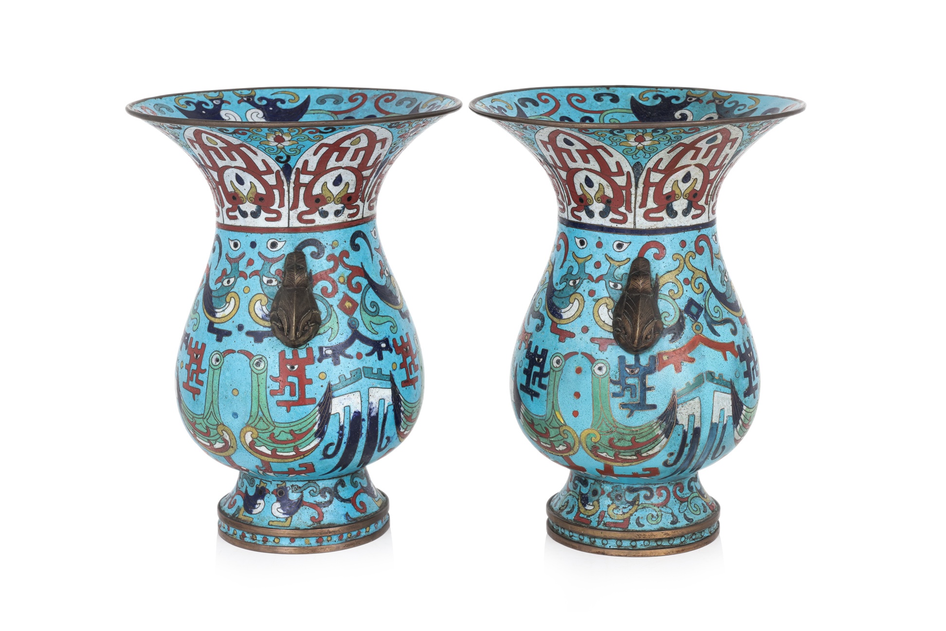 A PAIR OF CLOISONNE ENAMEL VASES OR SPITTOONS - Image 2 of 4