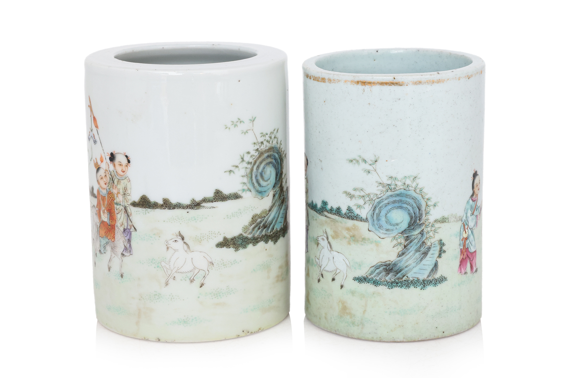 TWO FAMILLE ROSE PORCELAIN BRUSH POTS - Image 3 of 5