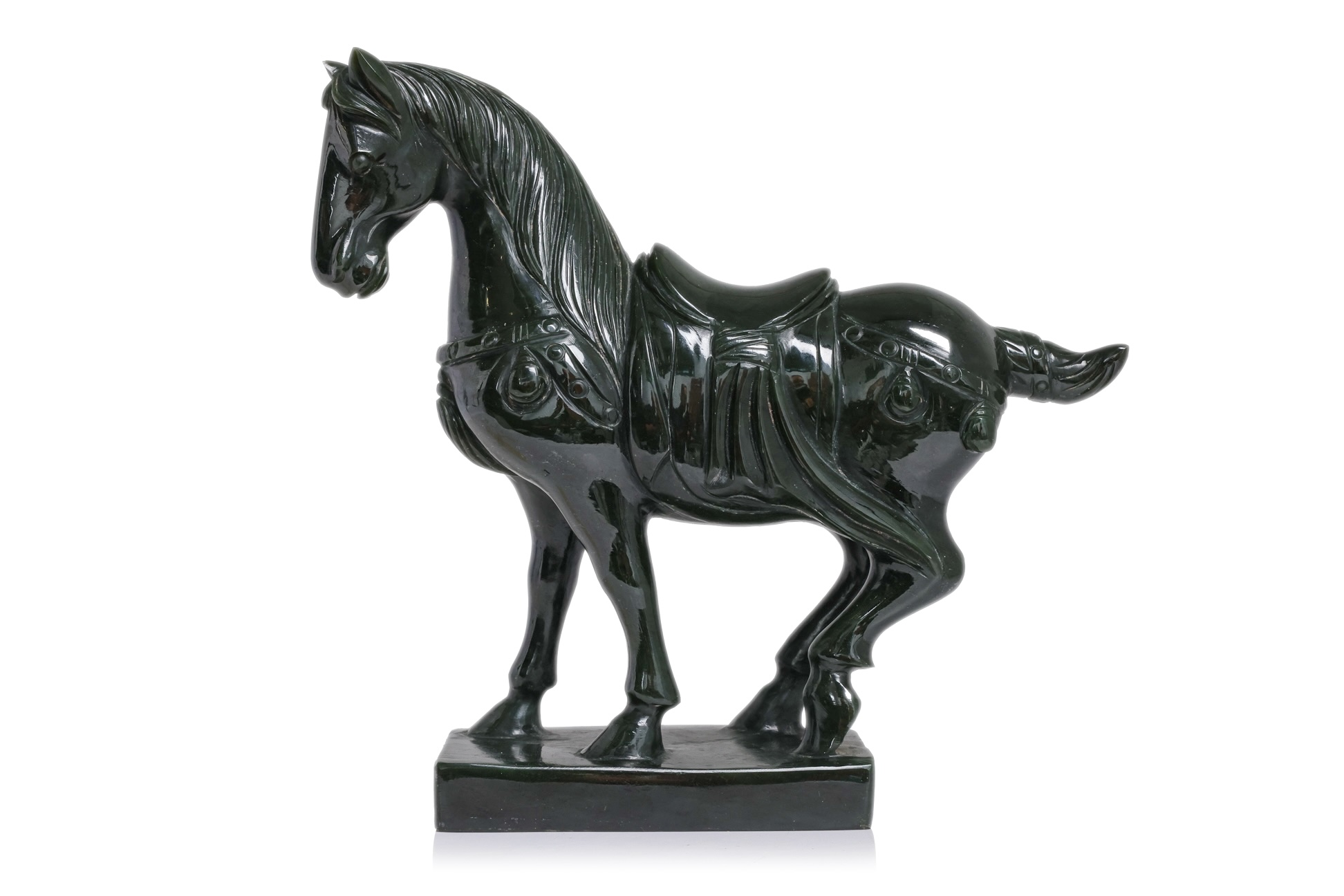 A SPINACH JADE MODEL OF A HORSE