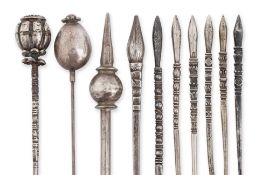 A GROUP OF TEN HMONG SILVER HAIRPINS