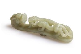 A CELADON JADE BELT HOOK