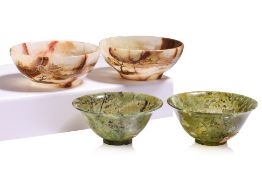 TWO PAIRS OF CARVED STONE BOWLS