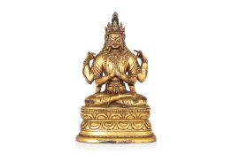 A MONGOLIAN GILT-BRONZE FIGURE OF AVALOKITESHVARA