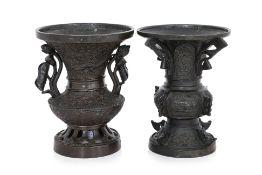 TWO JAPANESE BRONZE VASES