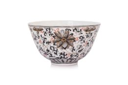 A GRISAILLE LOTUS DECORATED PORCELAIN BOWL
