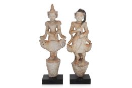 A PAIR OF LARGE BURMESE ALABASTER SCULPTURES
