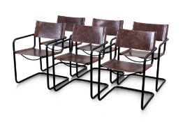 A SET OF SIX TUBULAR STEEL AND LEATHER DINING CHAIRS IN THE MANNER OF MATTEO GRASSI