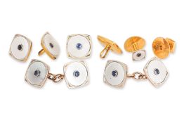 AN ART DECO SAPPHIRE AND MOTHER OF PEARL DRESS SET