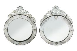 A PAIR OF VENETIAN CIRCULAR MIRRORS