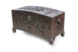 A CARVED CAMPHOR LINED TRUNK