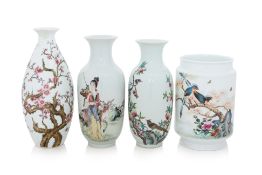 FOUR FAMILLE ROSE PORCELAIN VASES